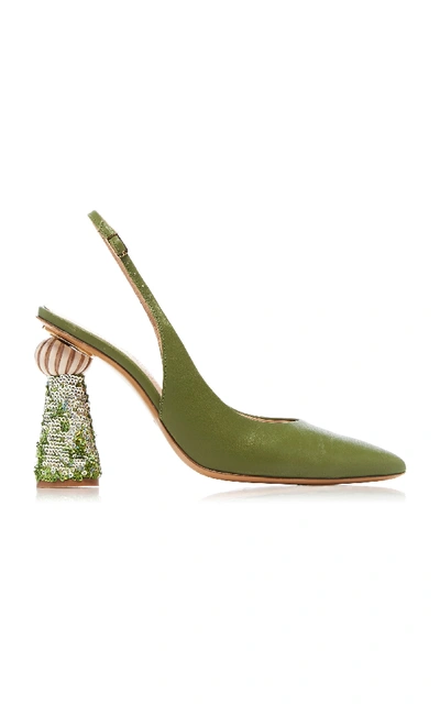 Shop Jacquemus Loiza Leather Block Heel Pumps In Green