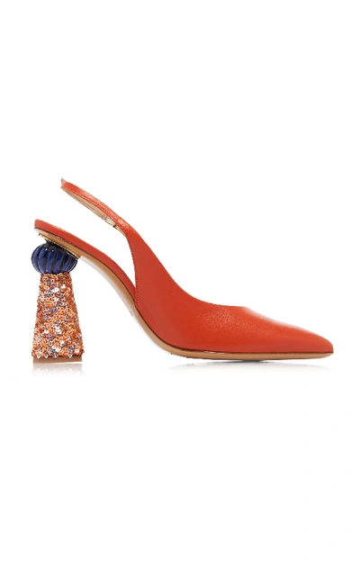 Shop Jacquemus Loiza Leather Block Heel Pumps In Orange