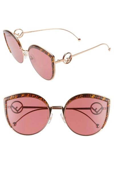 Shop Fendi 58mm Metal Butterfly Sunglasses In Gold Copper/ Pattern