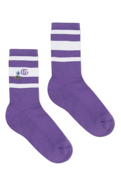 Shop Gucci Embroidered Flower & Double-g Logo Socks In Parma Violet