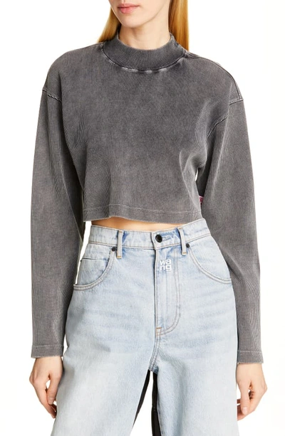 Shop Alexander Wang T Acid Wash Ribbed Crop Top In Black