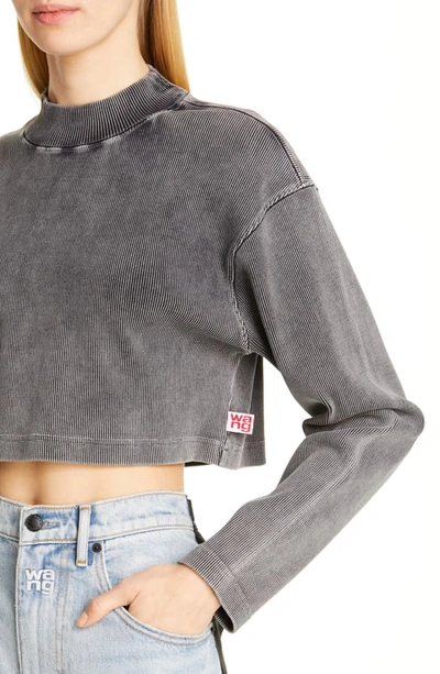 Shop Alexander Wang T Acid Wash Ribbed Crop Top In Black