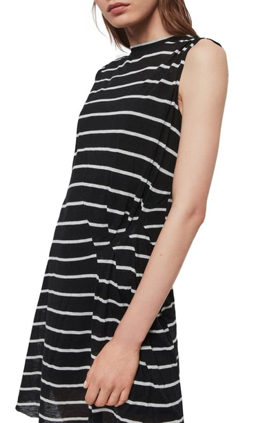 Shop Allsaints Duma Stripe Asymmetrical T-shirt Dress In Black/ Chalk White