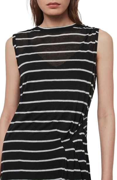 Shop Allsaints Duma Stripe Asymmetrical T-shirt Dress In Black/ Chalk White