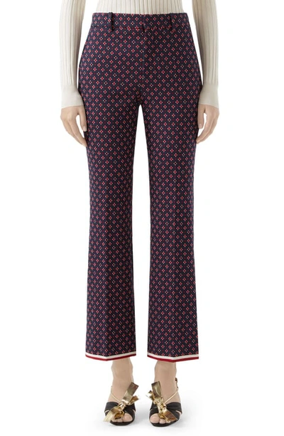 Shop Gucci Geometric Logo Jacquard Ankle Bootcut Pants In Blue/ Red