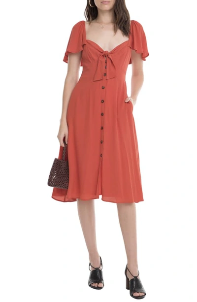 Shop Astr Rachelle Tie Front Ruffle Sleeve Dress In Rust