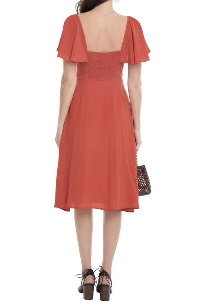 Shop Astr Rachelle Tie Front Ruffle Sleeve Dress In Rust