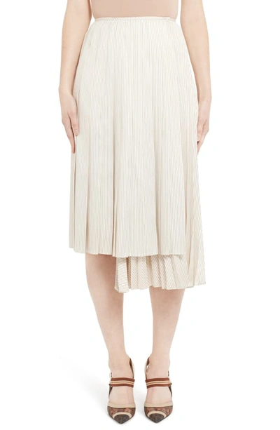 Shop Fendi Pinstripe Layered Silk Skirt In White