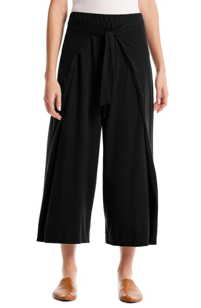 Shop Michael Stars Clarissa Tie Front Wide Leg Crop Culottes In Black