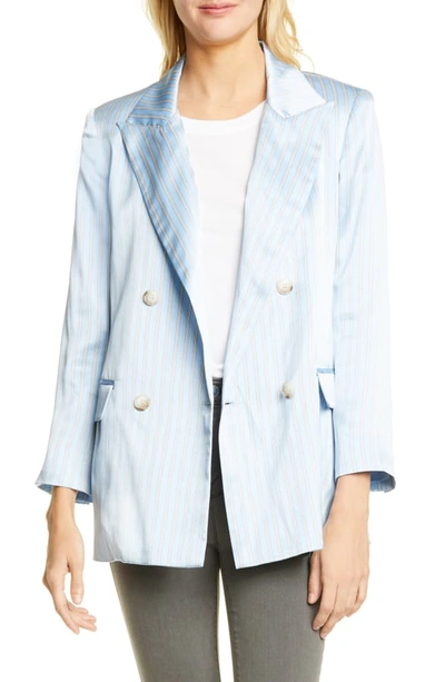 Shop L Agence Taryn Silk Double Breasted Blazer In Sky Blue Multi Stripe