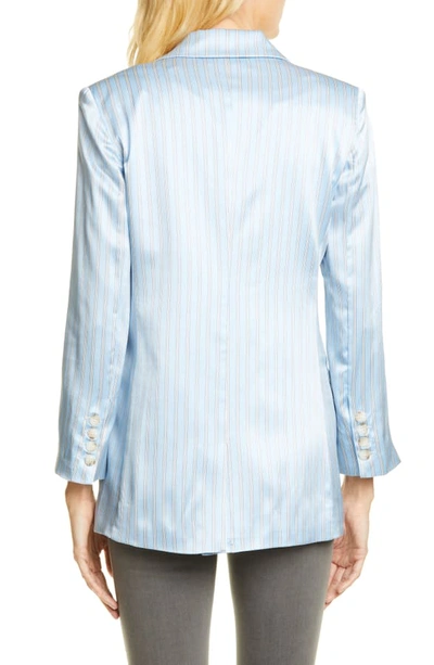 Shop L Agence Taryn Silk Double Breasted Blazer In Sky Blue Multi Stripe