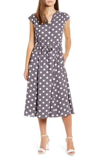 Shop Anne Klein Polka Dot Midi Dress In Nantucket Grey/ Anne White