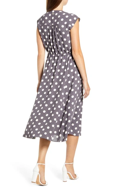 Shop Anne Klein Polka Dot Midi Dress In Nantucket Grey/ Anne White