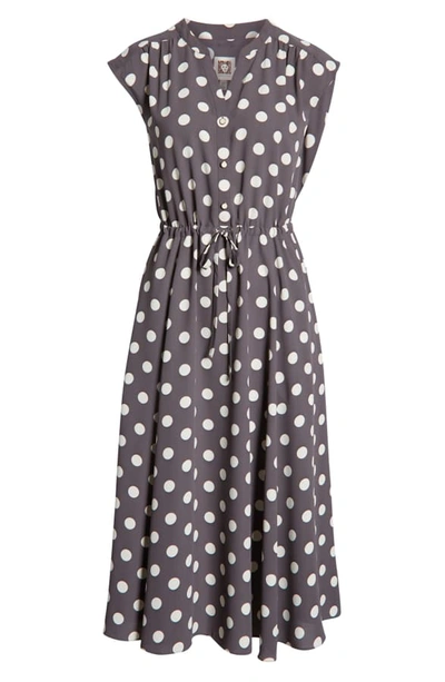 Shop Anne Klein Polka Dot Midi Dress In Nantucket Grey/ Anne White