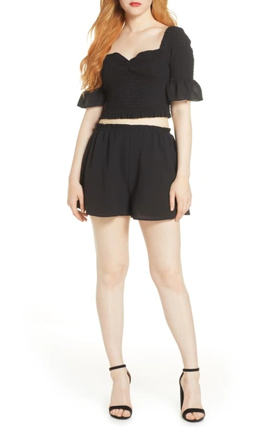 Shop Ali & Jay Hola Chica Smocked Two-piece Georgette Romper In Black