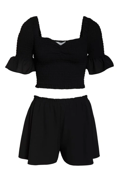 Shop Ali & Jay Hola Chica Smocked Two-piece Georgette Romper In Black