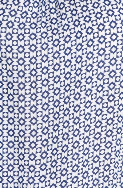 Shop Single Thread Crochet Detail Ruffle Hem Top In Blue Depths Geometry