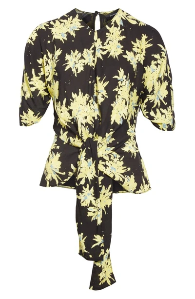 Shop Proenza Schouler Floral Tie Front Silk & Cashmere Blend Top In Yellow/ Black