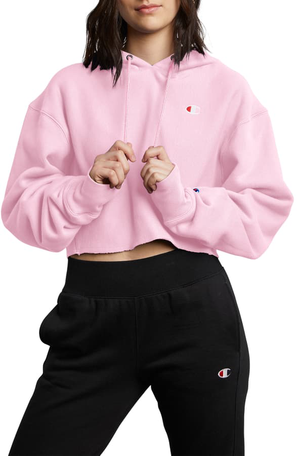 champion pink crop hoodie