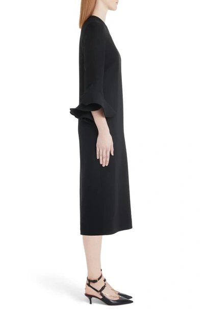 Shop Valentino Flare Cuff Wool & Silk Midi Shift Dress In 0no-black
