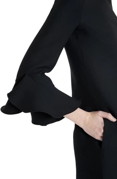 Shop Valentino Flare Cuff Wool & Silk Midi Shift Dress In 0no-black
