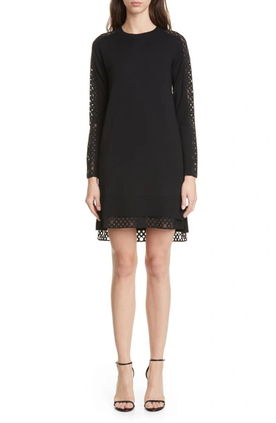 Shop Akris Punto Organza Dot Long Sleeve Merino Wool Sweater Dress In Black