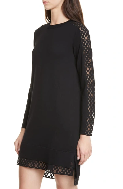 Shop Akris Punto Organza Dot Long Sleeve Merino Wool Sweater Dress In Black