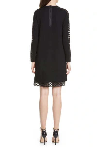 Shop Akris Punto Organza Dot Long Sleeve Merino Wool Sweater Dress In Black