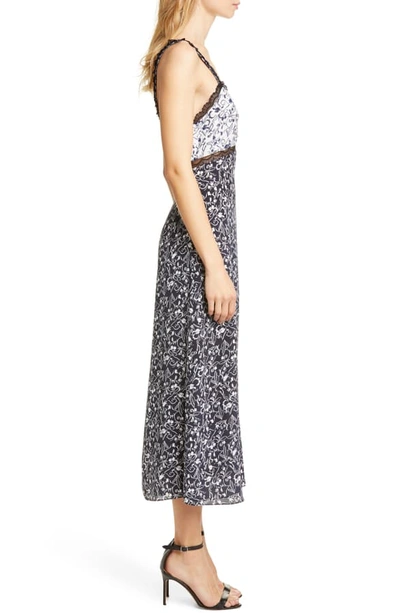 Shop Tanya Taylor Sarita Pattern Mix Sleeveless Silk Midi Dress In Tile Floral Navy