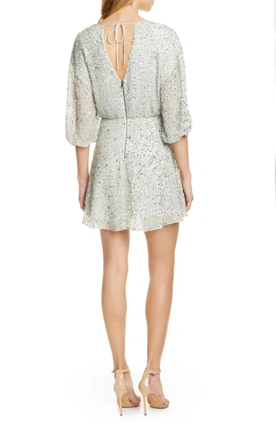 Shop Alice And Olivia Palmira Sequin Detail Balloon Sleeve Minidress In Venus Blue