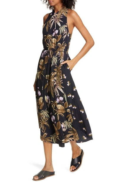 Shop Vince Mixed Tropical Garden Asymmetrical Midi Dress In Costal