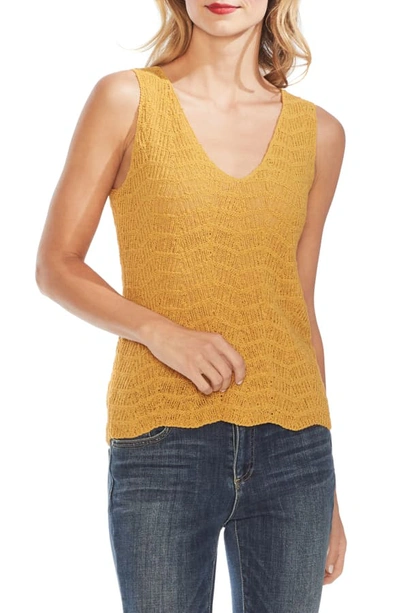 Shop Vince Camuto Wave Stitch Sleeveless Sweater In Amber Sun