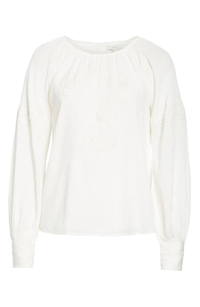 Shop Joie Mitney Embroidered Detail Cotton Blouse In Porcelain