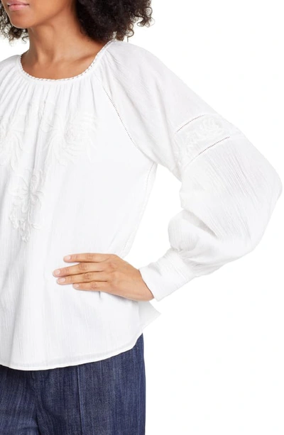Shop Joie Mitney Embroidered Detail Cotton Blouse In Porcelain