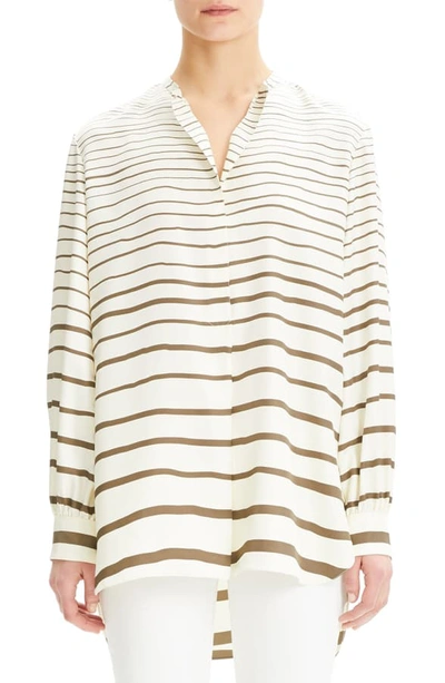 Shop Theory Stripe Silk Tunic Blouse In Cargo