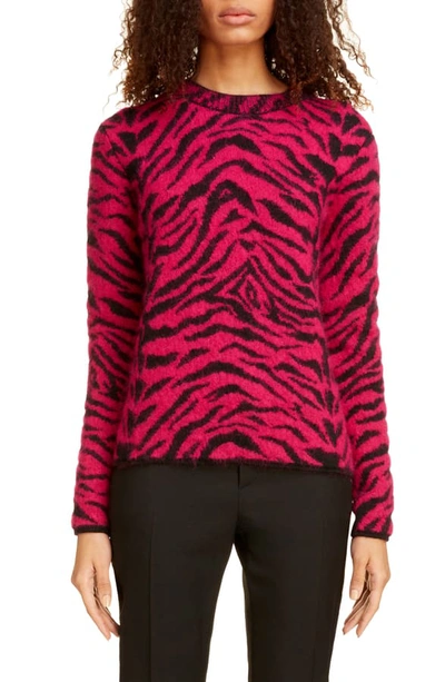 Shop Saint Laurent Zebra Jacquard Sweater In Fushia/ Noir