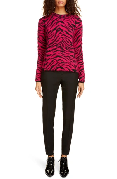 Shop Saint Laurent Zebra Jacquard Sweater In Fushia/ Noir