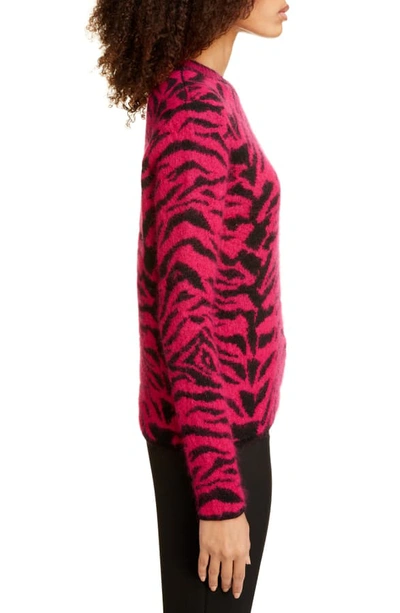 Shop Saint Laurent Zebra Jacquard Sweater In Fushia/ Noir