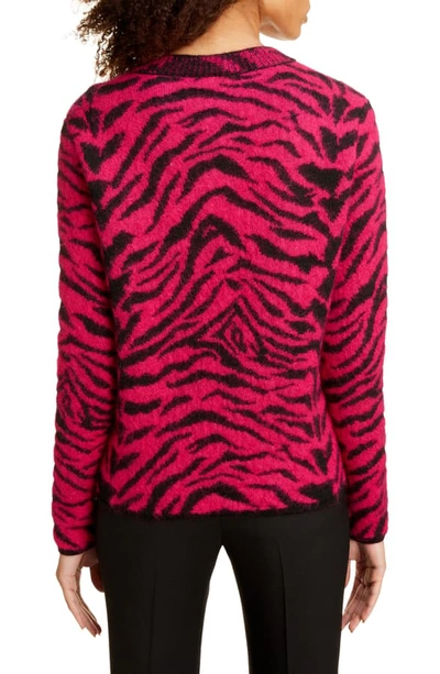 Shop Saint Laurent Zebra Jacquard Sweater In Fushia/ Noir
