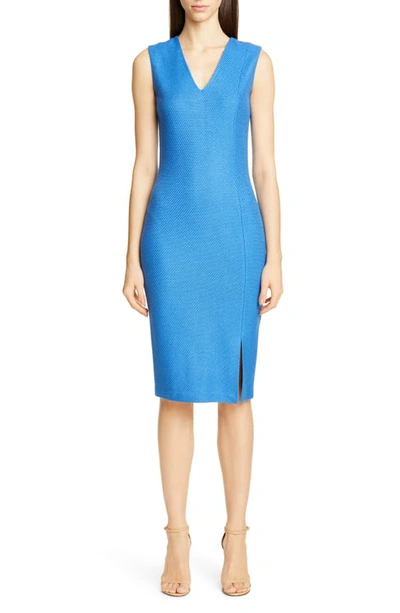 Shop St John Sarga Knit Twill Sheath Dress In Lake Blue