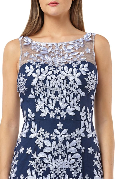 Shop Js Collections Leaf Embroidered Gown In Periwinkle Navy