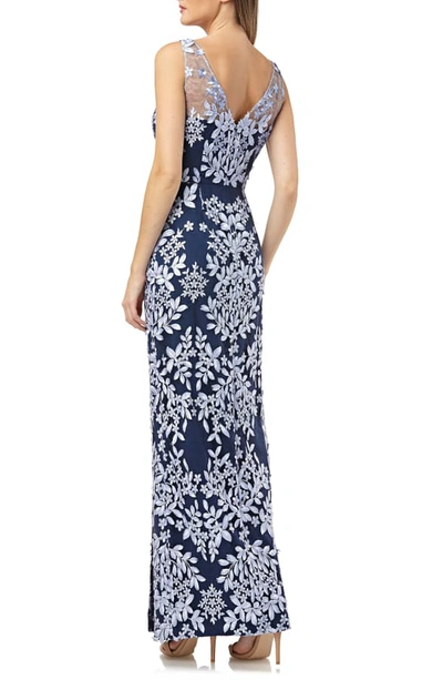 Shop Js Collections Leaf Embroidered Gown In Periwinkle Navy