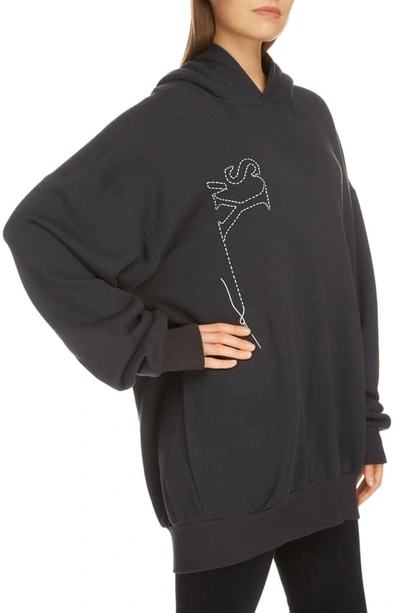 Shop Y's Back Zip Stitch Logo Print Hoodie In Black
