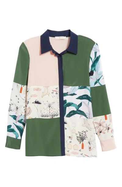 Shop Tory Burch Patchwork Silk Shirt In Ivory Poetry Of Things
