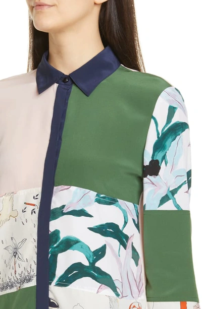 Shop Tory Burch Patchwork Silk Shirt In Ivory Poetry Of Things