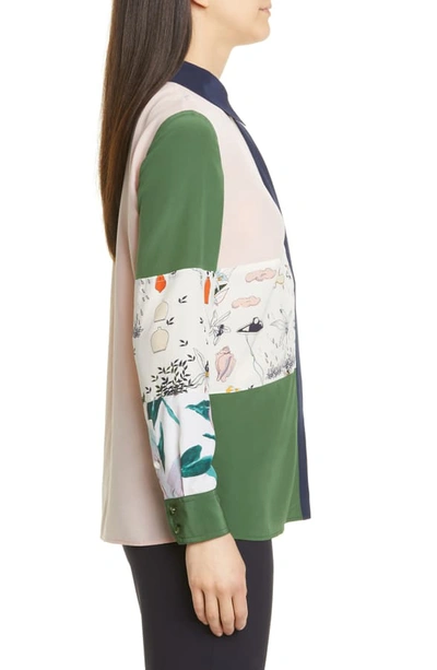 Shop Tory Burch Patchwork Silk Shirt In Ivory Poetry Of Things