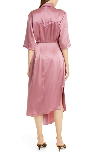 Shop Nanushka Lais Satin Midi Wrap Dress In Rose