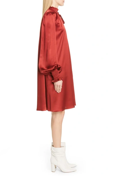 Shop Adam Lippes Silk Charmeuse Long Sleeve Dress In Rust