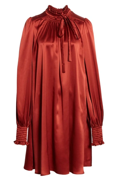 Shop Adam Lippes Silk Charmeuse Long Sleeve Dress In Rust