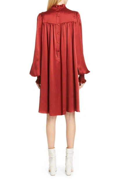 Shop Adam Lippes Silk Charmeuse Long Sleeve Dress In Rust